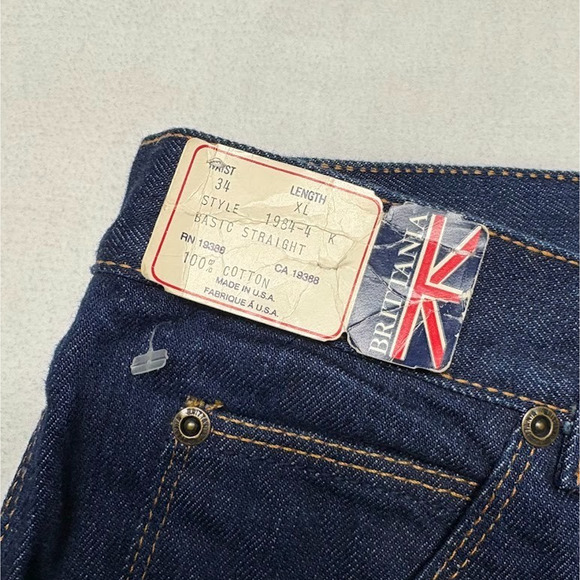 VTG 80s Brittania Dark Wash Jeans Basic Straight Leg Mens Size 34XL (34W x 36L) - Picture 6 of 12